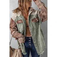 autumn women vintage stitching coat long sleeved loose single breasted jacket female double pockets hoodie shirt casual outwear