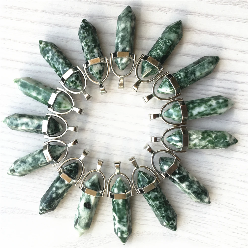 24 шт. модные лучшие продажи натуральный зеленый точечный камень амулеты