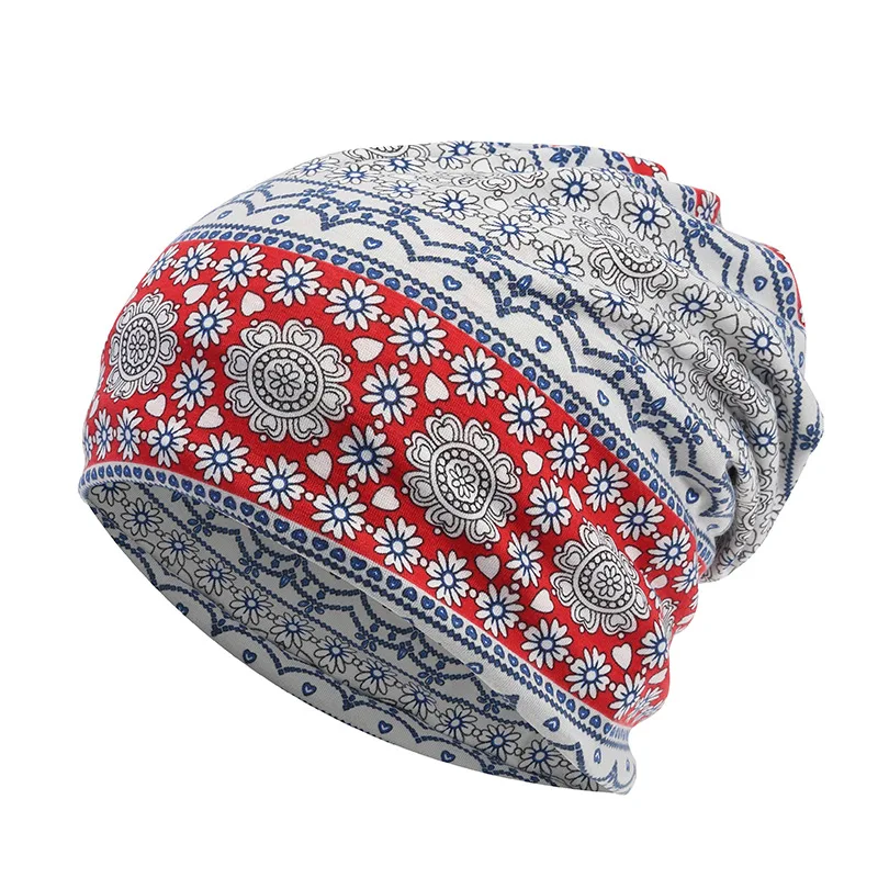 

Fashion Ladies Hats Autumn and Winter Cotton Hooded Caps Rose Flower Print Pattern Turban Hat Bib Dual-use Thin Warm Beanie Hat