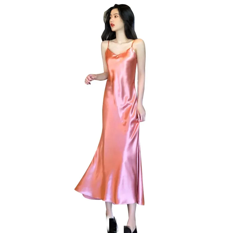 Женское платье на бретельках ZC2622 модное однотонное с v-образным вырезом и рыбий