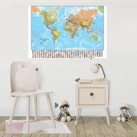 retro globe map non woven poster a2 unframe map of the world with national flags wall chart paper for culture travel supplies