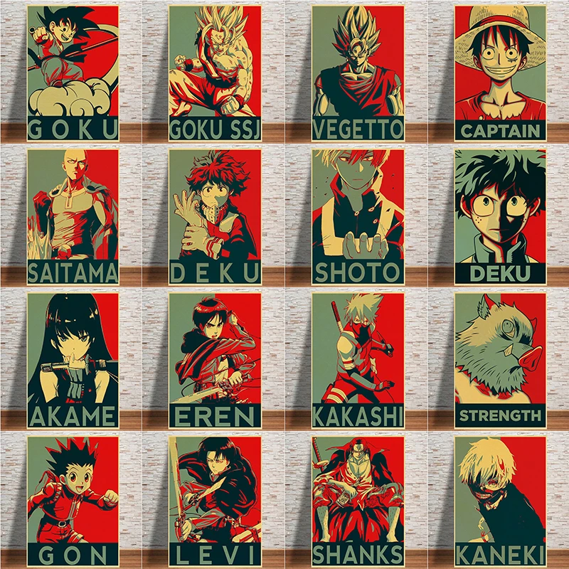 

"Dragon Ball" "Attack on Titan" "One Piece" Canvas Painting Japanese Anime Retro Poster Print Wall Art Prints Home Decor Mural