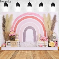 mocsicka 1st birthday photography background reed rainbow flowers decoration studio props baby shower photo backdrop banner