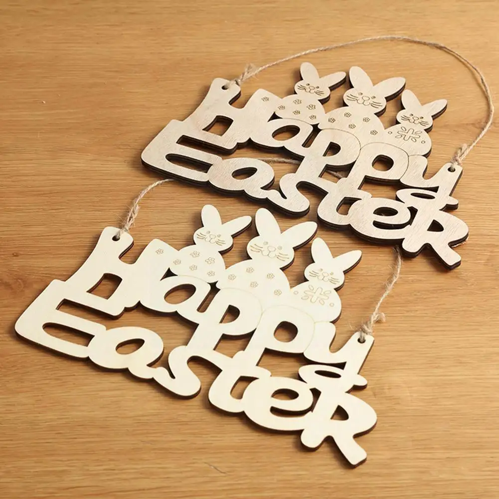 

Счастливечерние Пасха Дверь Висячие знаки деревянные пасхальные яйца кролик пасхальное украшение Сделай Сам деревянные крафтовые украшен...