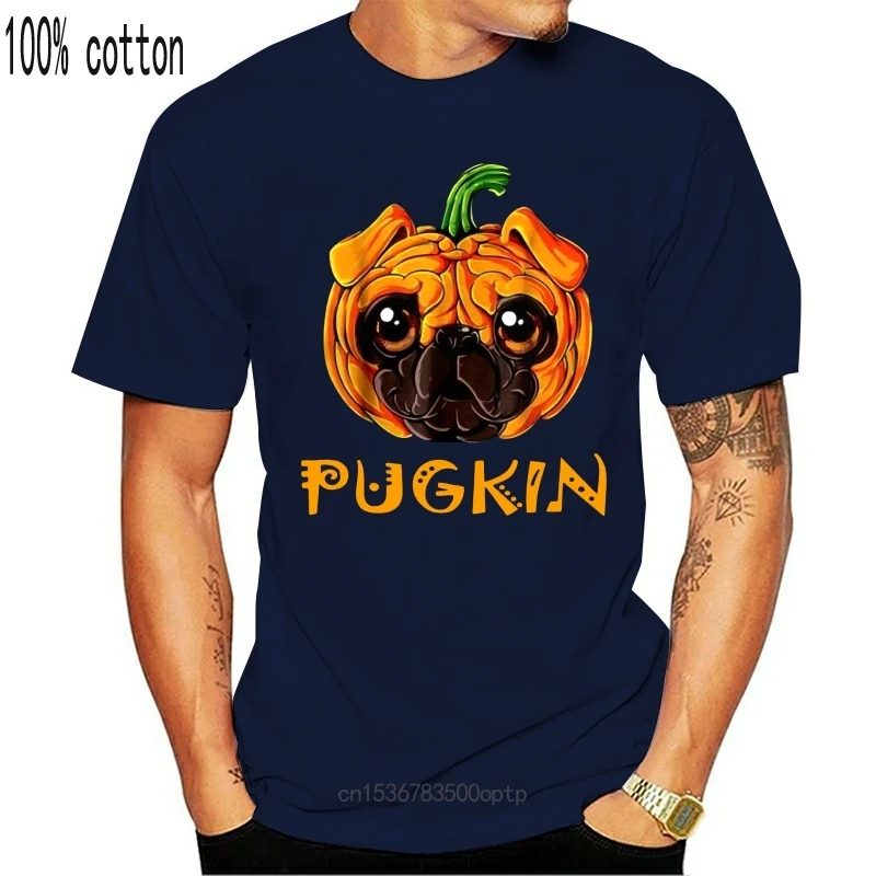 

Новинка, футболка для Хэллоуина Pugkin Pug Pumkin, Хлопковая мужская мультяшная футболка, Мужская модная футболка унисекс 2021, Забавные топы