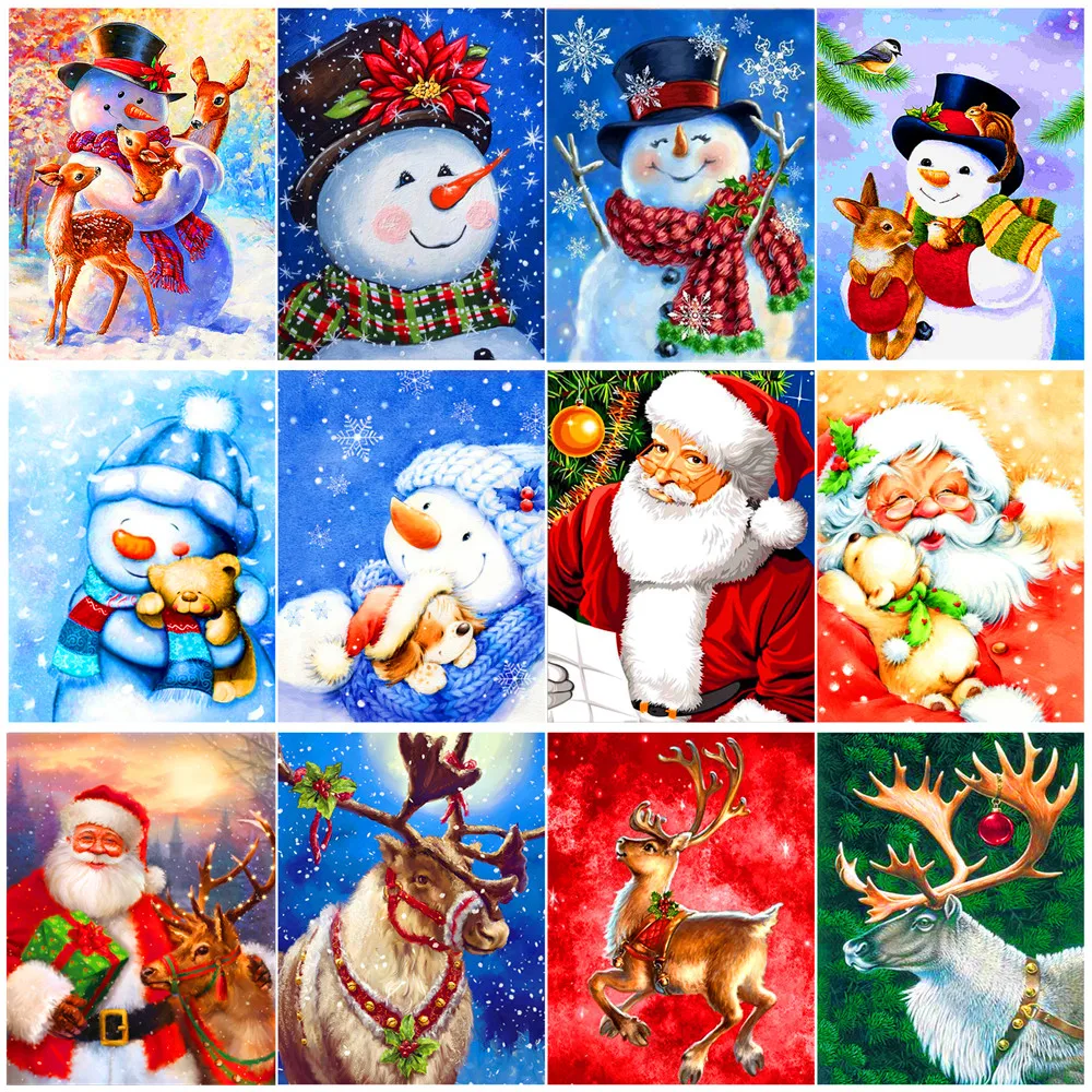 Рождественский подарок круглая Алмазная 5D картина с Санта Клаусом снеговиком