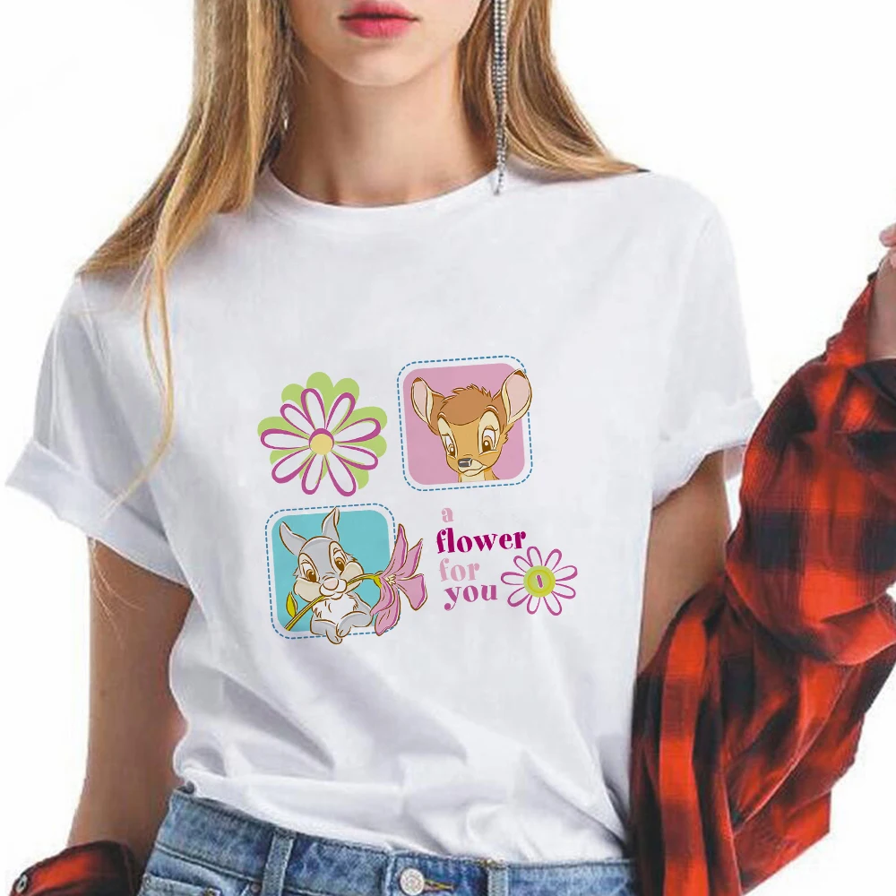 

Disney Cartoon Print Women T-shirt Funny Arrivals Miss Bunny Exquisite Female White Tshirt Clothing Bambi Style Short Sleeve