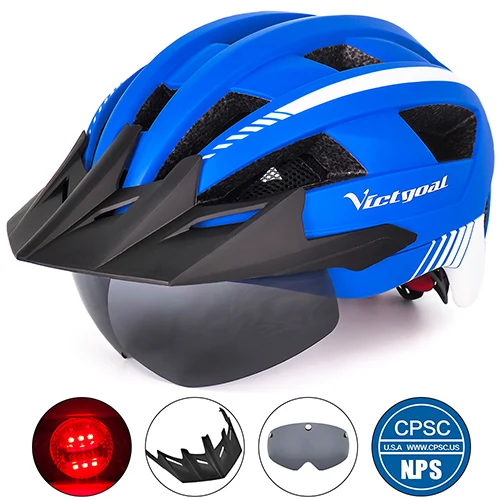 Blue Helmet Victgoal MTB велосипедный шлем для мужчин дышащие велосипедные шлемы светодиодный светильник солнцезащитный козырек поляризационные очки дорожный горный велосипед шлем - Цвет: Blue Helmet