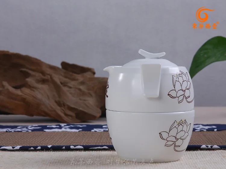 

Bone China Tea Pot Set Lotus Simple Portable Chinese Tea Set Travel Celadon Gaiwan Hand Painted Juegos De Te Teaware AC50TS
