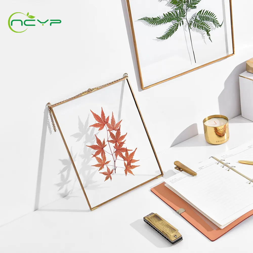 NCYP Copper Strip Glass Photo Frame Handmade Hanging Clip Retro Picture Metal Plant Specimen Box | Дом и сад