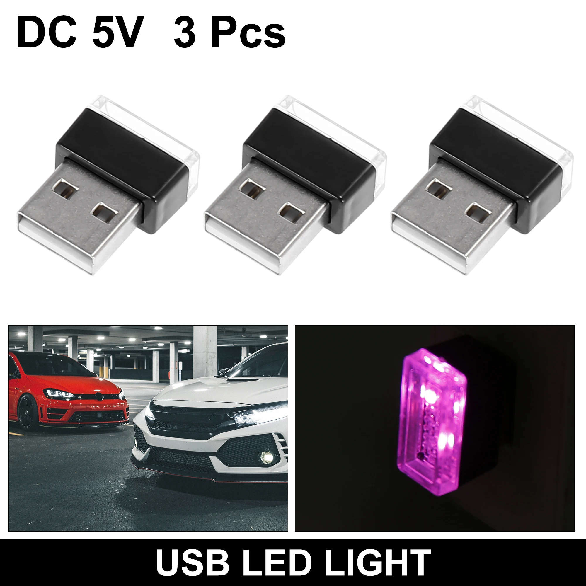 

3 шт., Автомобильные светодиодные мини-лампы с USB-портом