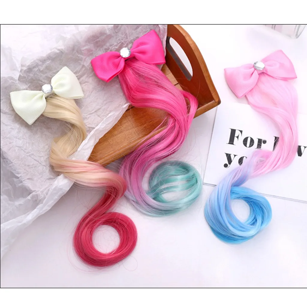 Детский Цветной бант парик заколка для волос девочек детская челка аксессуары