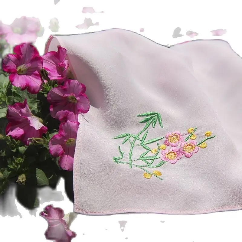 Красивый носовой платок с вышивкой квадратный Карманный цветочным рисунком