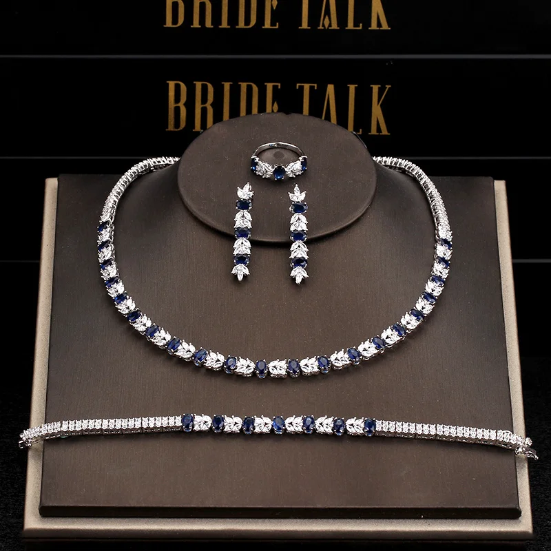 Комплект свадебных украшений невесты из 4 предметов с фианитом и разноцветными