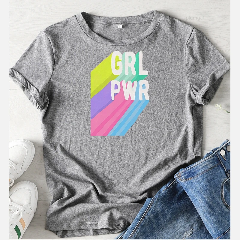 Футболка женская с принтом GRL PWR оверсайз топ графическим круглым вырезом в стиле