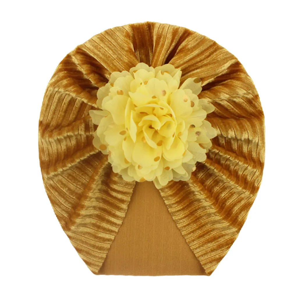 Золотая Бархатная утопленная шапка в полоску с бронзовыми цветами теплая и