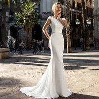 simple mermaid wedding dresses beading sexy v shape back slim fitted bridal gowns custom short sleeves vestidos de mariee