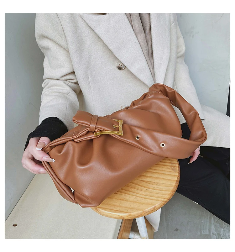 

All-match Western Style Ladies Handbag Trend PU Leather Ladies Shoulder Bag Niche Smple Ladies Messenger Bag Clip Design Handbag