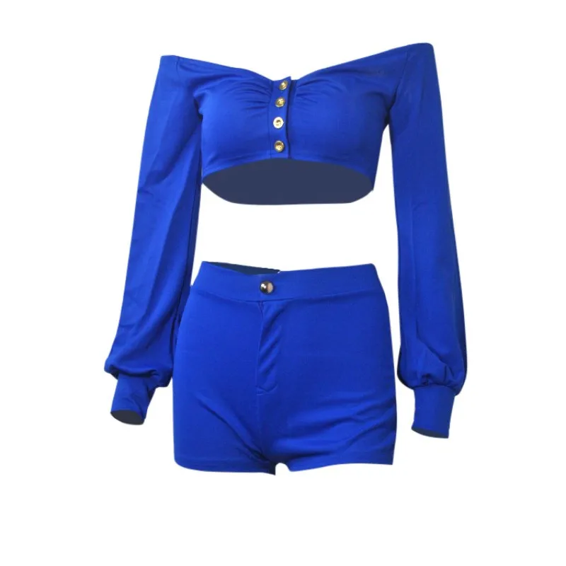 

Short Sets for Women Summer 2020 Long Sleeve Crop Top and Short Set Red Blue 2 Piece Two Piece Shorts Set Sexy Party Club Outfit