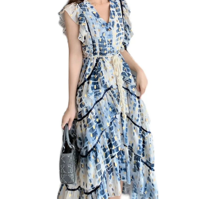 

Elegant Ruffled Multi-Layer Vest Summer Dress Ladies New Women's European Long Dresses Vestidos Largos De Verano Para Mujer 2021