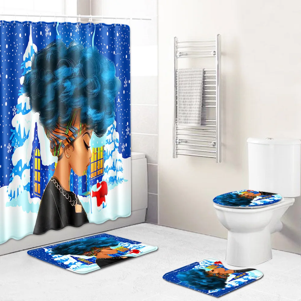 Набор рождественских ковриков для ванной Zeegle 4 шт. занавеска душа в туалете