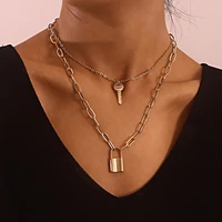 double corrugated padlock key chain pendant necklace female creative sautoir punk fashion jewelry stainless steel