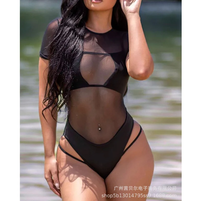 

Mandylandy Lady Elegant Hollow Out One Piece Bikini Romper Beach Swimwear Overalls Women Sexy Skinny Swimsuit Bodysuit