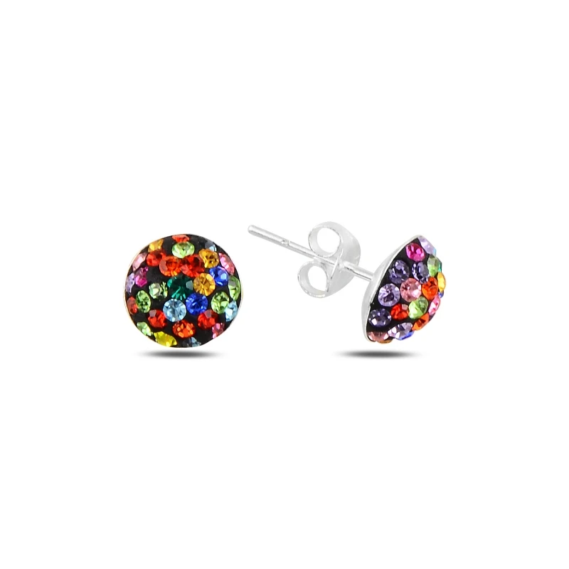 

Silverlina Silver Mixed Color Cz Crystal Half Ball Earrings