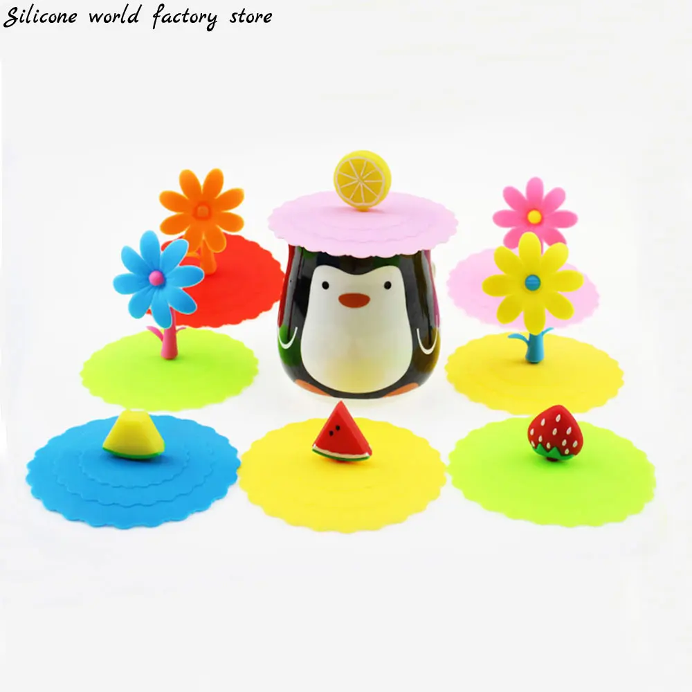 

Silicone world Cute Flowers Adorn Water Drinking Cup Lid Silicone Anti-dust Bowl Cover Cup Sealed Cup Lid-silicon Cap