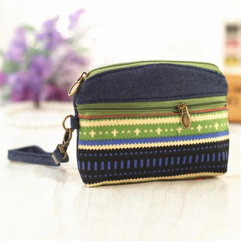 

Women Ethnic Cotton Fabric Coin Purse Clutch Key Card Holder Children Kids Wallet Double Zipper Coin Purses porte monnaie femme