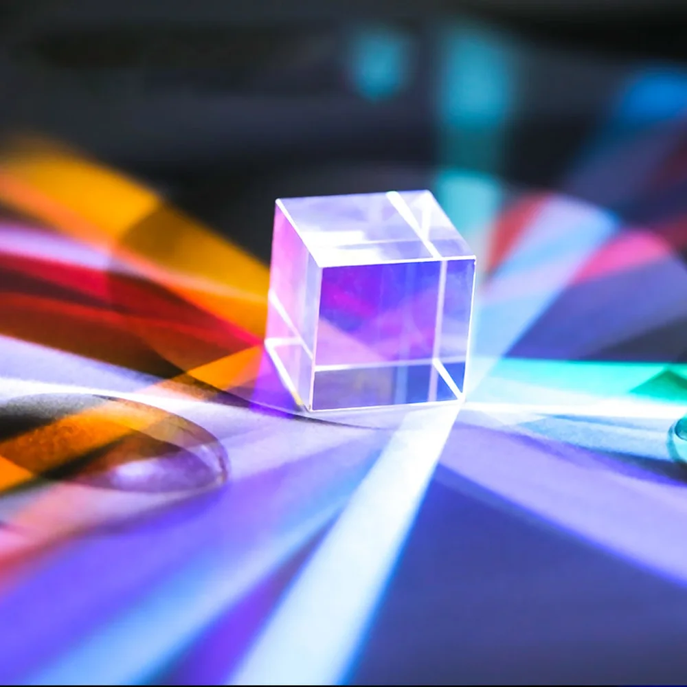 

Optical Glass Cube Defective Cross Dichroic Prism Mirror Combiner Splitter Decor 25x25mm Transparent Module Toy Teaching Tools