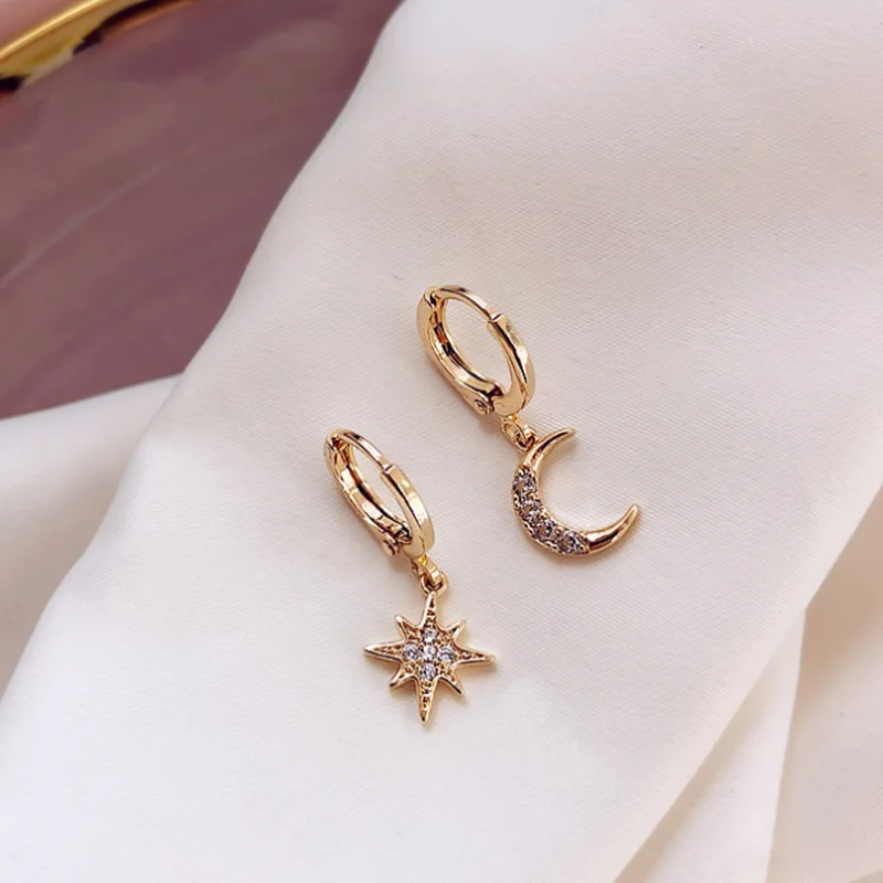 Классические асимметричные серьги в виде звезды и Луны геометрические женские