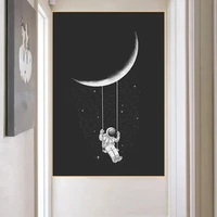 funny art space astronaut swaying moon stars canvas painting posters and prints wall art pictures home decoration no frame
