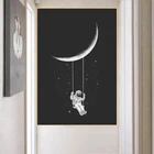 Забавное искусство Космос астронавт качающаяся луна звезды Картина на холсте постеры и принты настенные картины украшение для дома без рамки