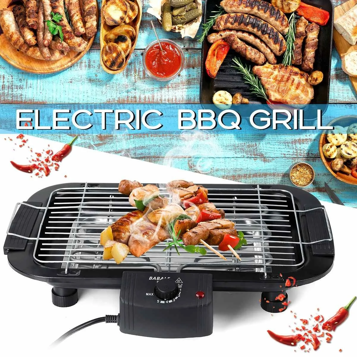 

220V Non Stick Temperature Control Electric BBQ Teppanyaki Barbecue Grill Griddle Table Top Smeless for Outdoor Household Coing