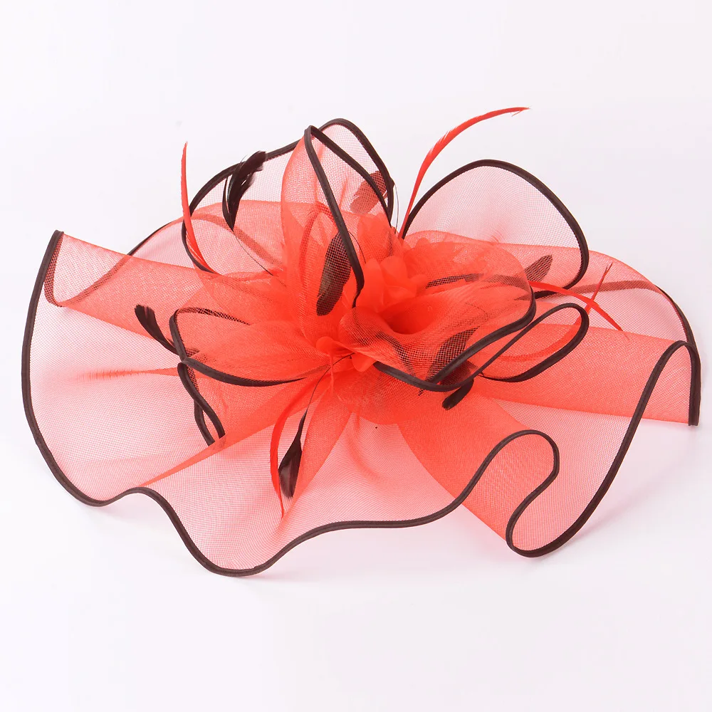 

Exaggerated mesh top hat headdress flower feather hairpin catwalk shows a party singer host styling hair accessories