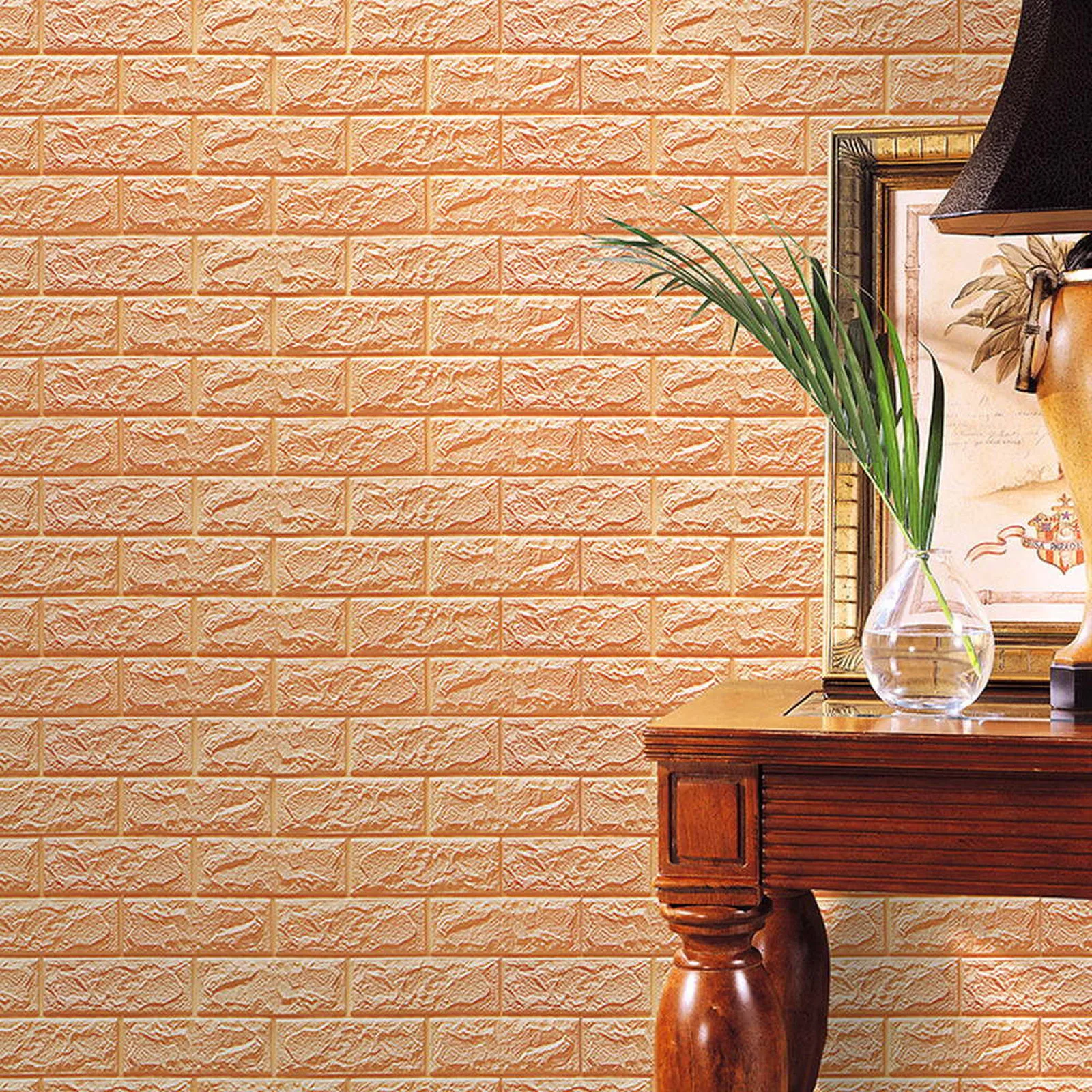 

PE Foam 3D Wallpaper DIY Wall Stickers Wall Decor Embossed Brick Stone Khaki Embossed Brick Stone Wallpaper Room House 2021 Hot
