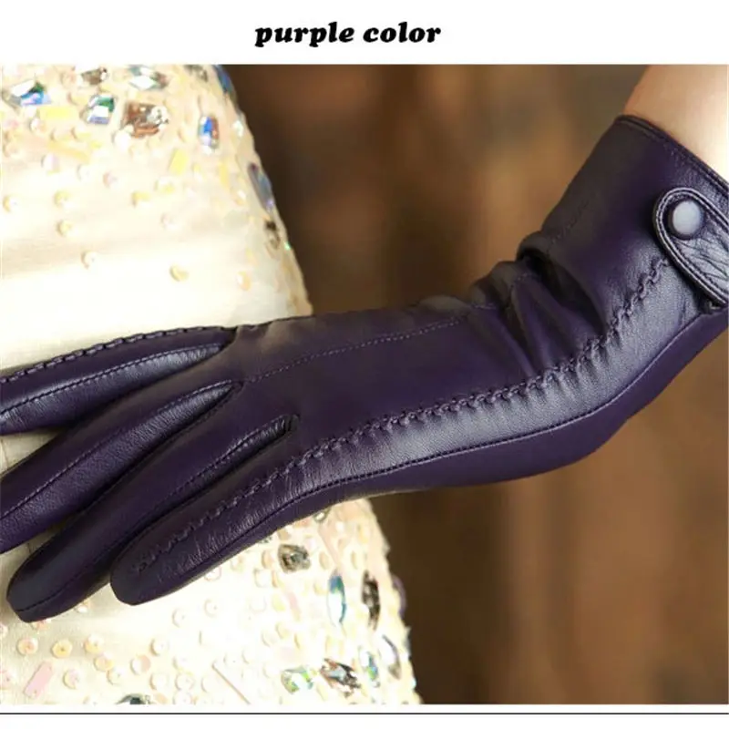 purple buckle KLSS Брендовые женские перчатки из натуральной кожи, элегантные женские перчатки из овчины с пряжкой, высококачественные перчатки из козьей кожи K860 - Цвет: purple buckle