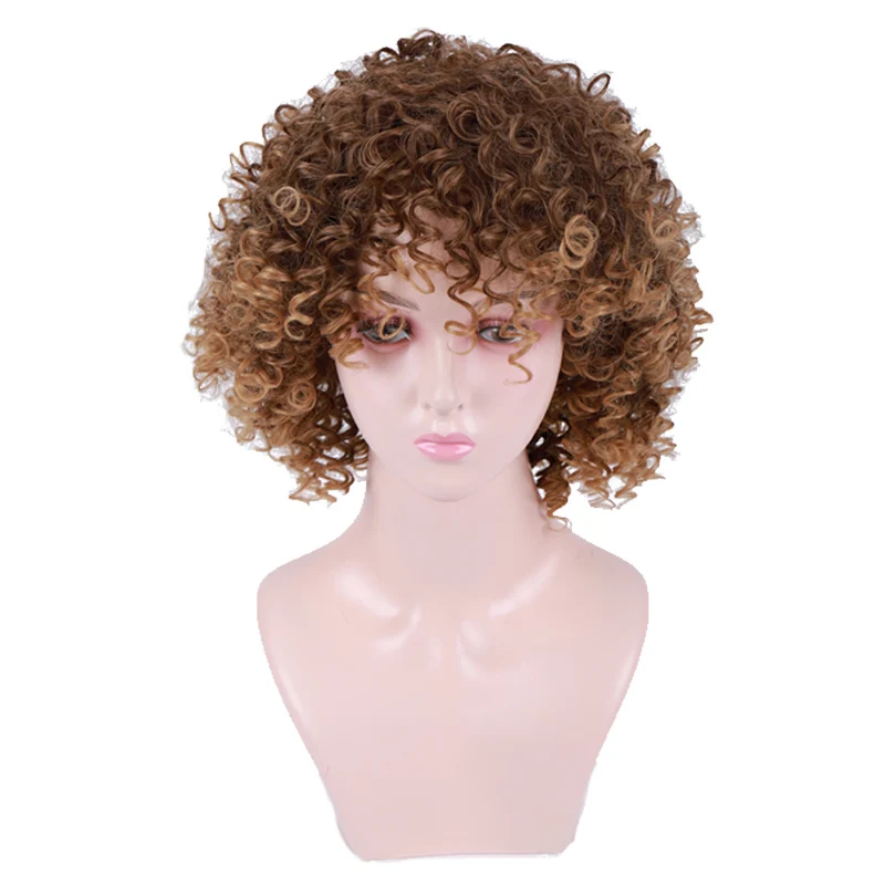 MUMUPI Fashion 12 Inch Synthetic hair wig Brown Hair Afro Kinky Curly Pre Plucked Wig with Bangs for Black Women - Цвет: T1B/613