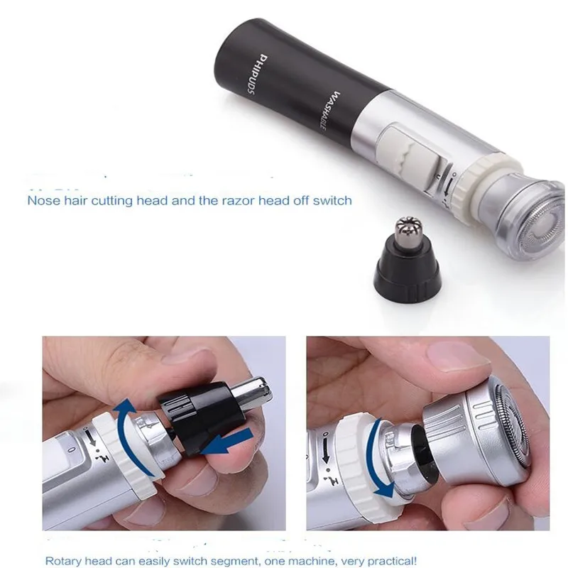 Портативный электрический триммер для волос в носу и ушах Мужская бритва бороды