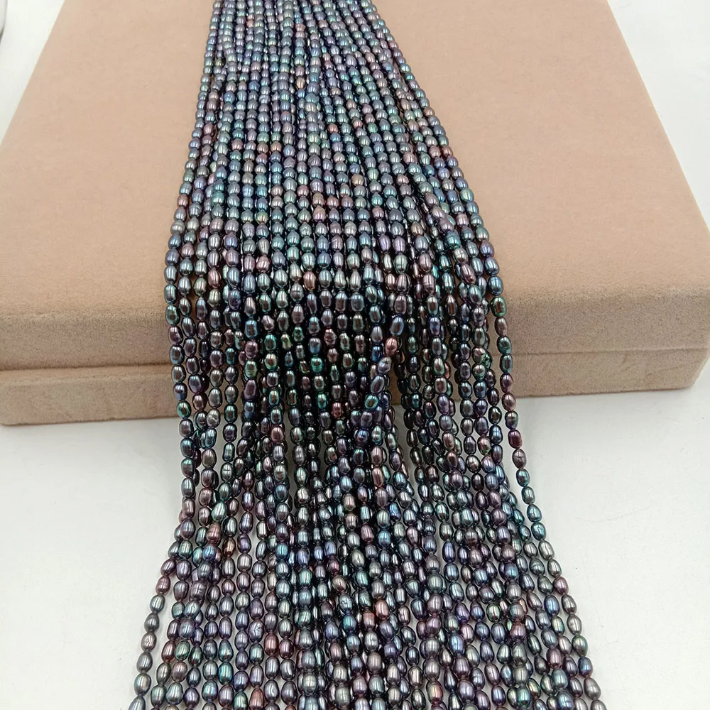 Одна нить 37 см 3 4 мм черный Мини рисовый пресноводный жемчуг бусины 100% материал