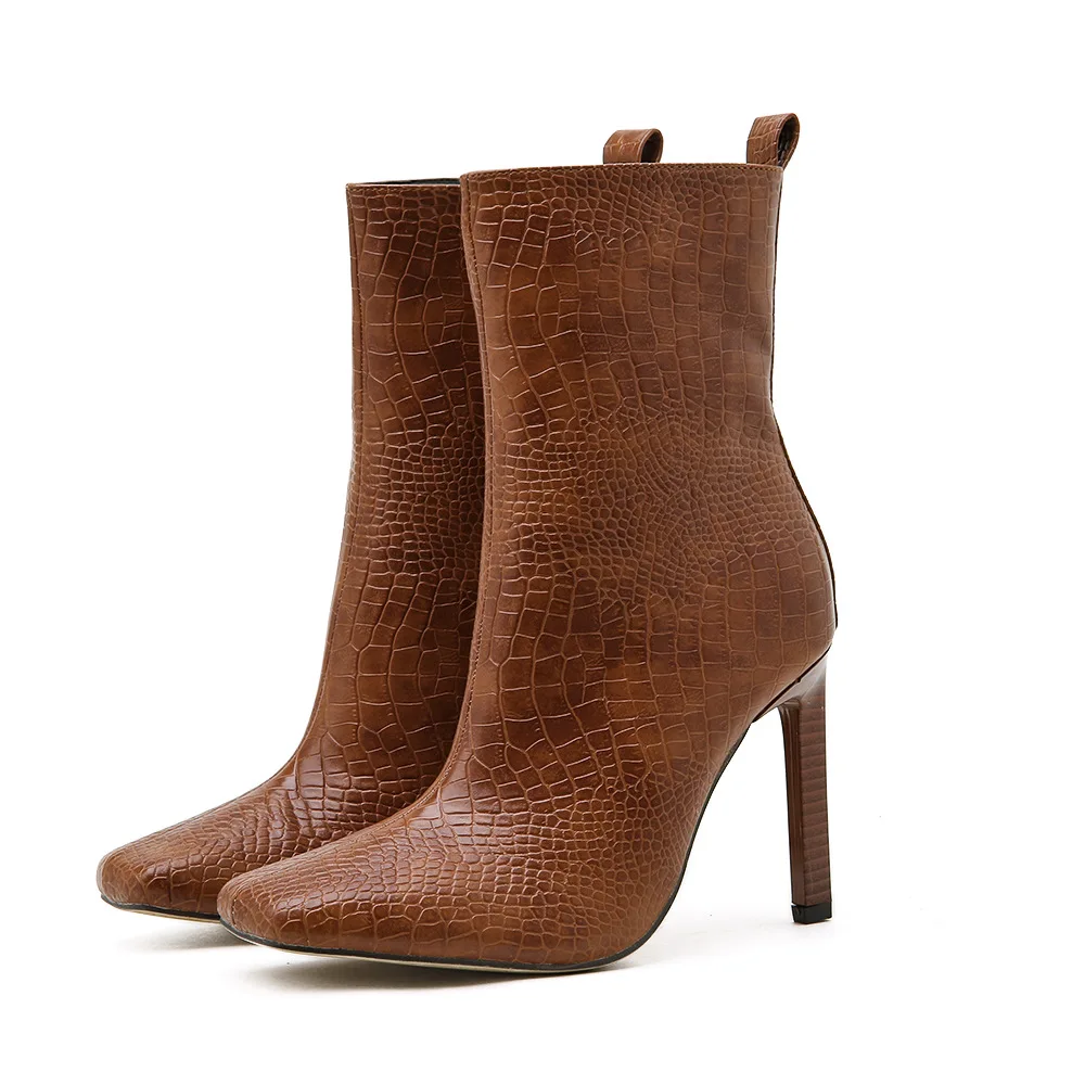 

New Brand Women Boots Fashion Super High Heels Ankle Boots Faux Leather Spring Autumn Pointed Toe Boots Winter Calf Boots