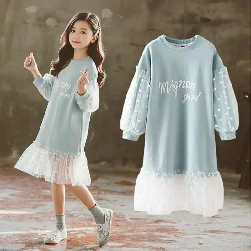 Fashion 2019 Children Girls Dresses Long Sleeve White Lace Clothes Spring Autumn Teenage Clothing Baby Dress Sweatshirt | Детская одежда