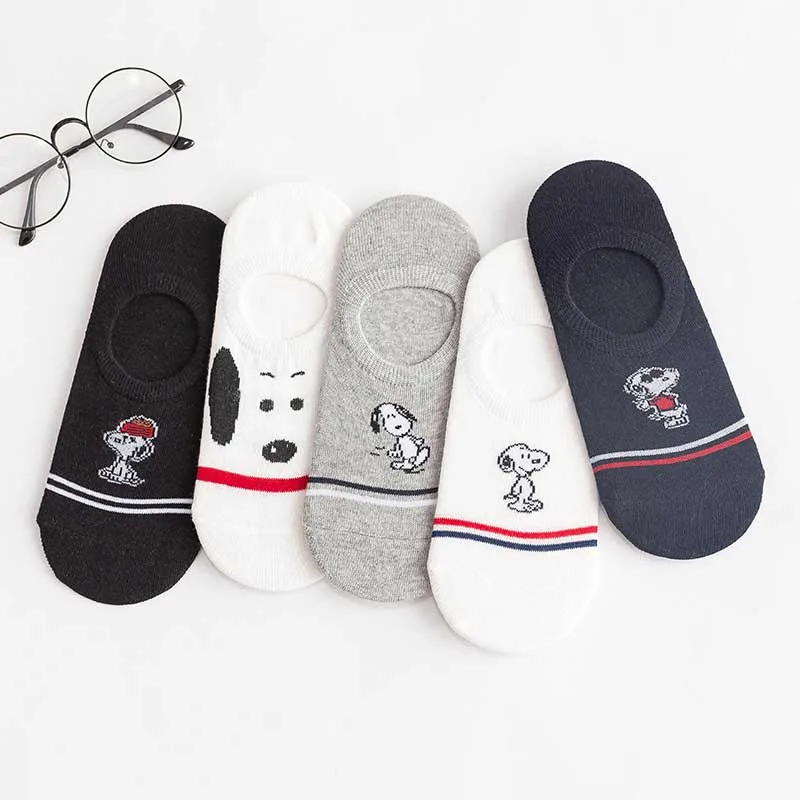 Простые женские короткие носки с Snoopy из мультфильма; удобные хлопковые короткие Дышащие носки с закрытым носком; нескользящие чулочно-носочные изделия