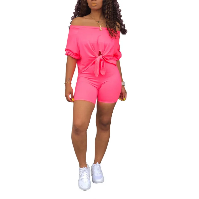 

Sexy casual outfits tracksuit women hollow out slash neck pullover top short pants two piece set