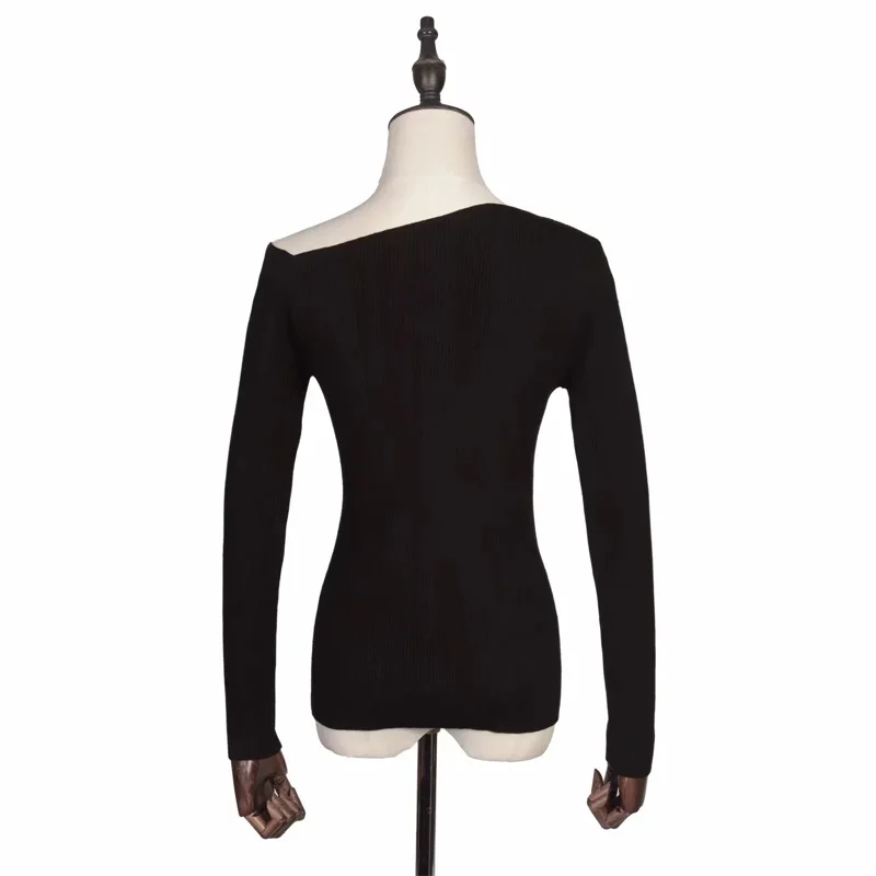 Women One Shoulder Ribbed Jumper Sexy Knit Pullover | Женская одежда