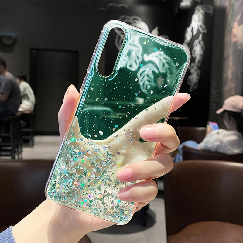 Green Блестящие Фольга чехол со звездами для huawei P30 P20 P10 Коврики 20 lite Pro Honor 10 8X9 V10 V20 20i Nova 2s 3 3i 4 Y9 P Smart плюс - Цвет: Green
