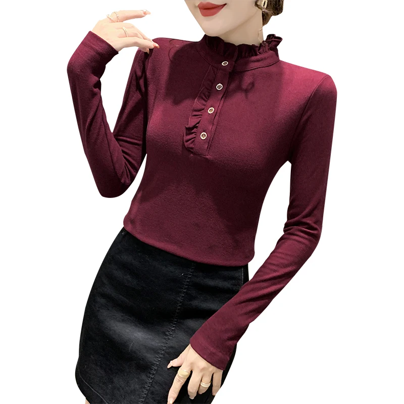 Утепленная двухсторонняя бархатная футболка с длинным рукавом волнистыми