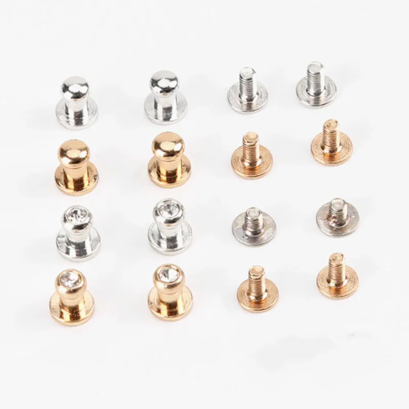 

100sets/lot A glass stone diamond rhinestone 5*7*8mm brass screw rivets knob leather craft stud rivets silver/gold