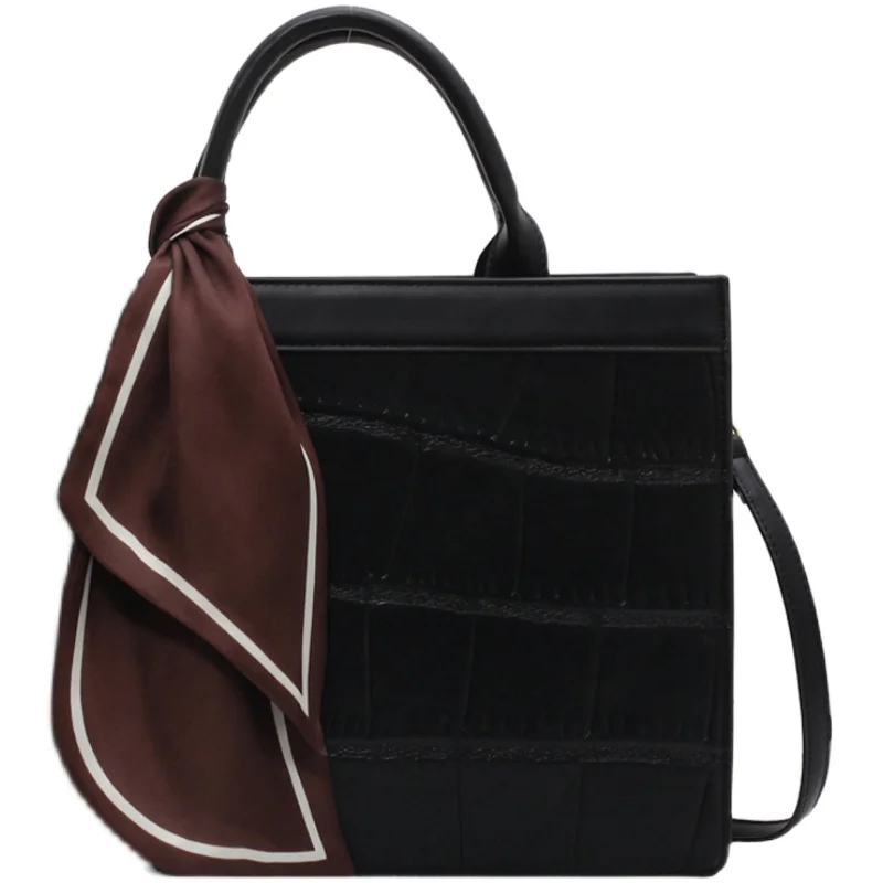 

Stone pattern Ribbon Tote bag 2021 New High-quality PU Leather Women's Designer Handbag High capacity Shoulder Messenger Bag